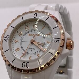 Skone Rose Gold Ceramic Womens Watch Works New Battery